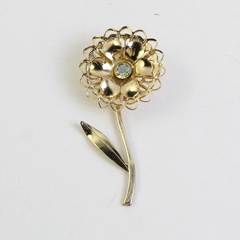Vintage Gold-Tone Filigree Flower Aurora Borealis Rhinestone Brooch
