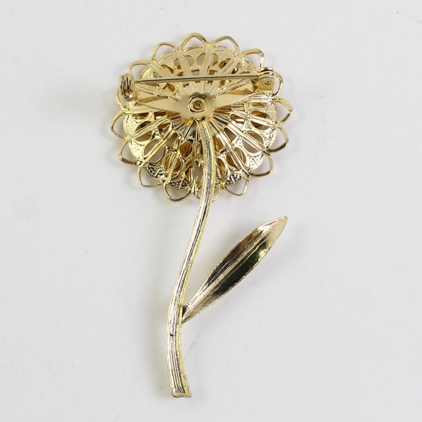 Vintage Gold-Tone Filigree Flower Aurora Borealis Rhinestone Brooch