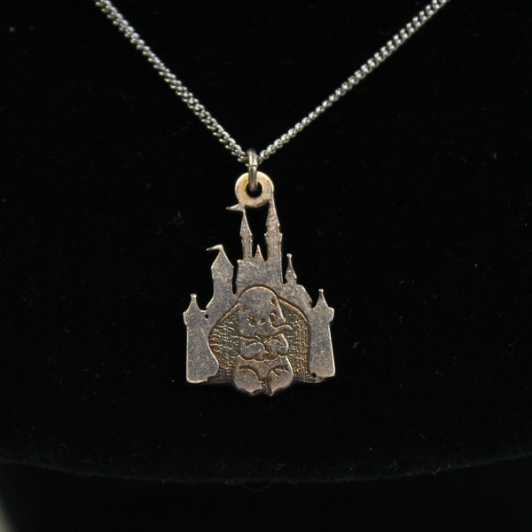 Disney Dumbo Cinderella's Castle Pendant Necklace Sterling 925 Silver Chain 20"