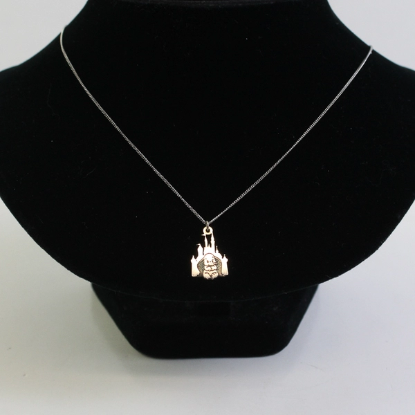 Disney Dumbo Cinderella's Castle Pendant Necklace Sterling 925 Silver Chain 20"