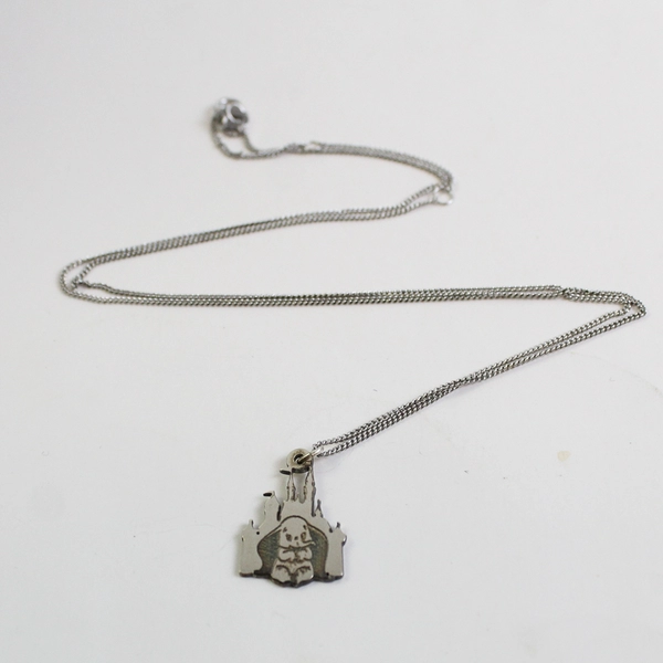 Disney Dumbo Cinderella's Castle Pendant Necklace Sterling 925 Silver Chain 20"