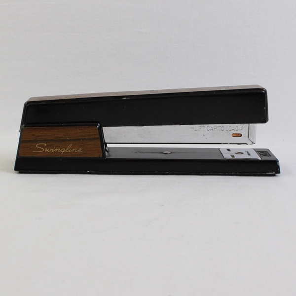 Vintage MCM Swingline 767 Black Metal Faux Woodgrain Desk Stapler