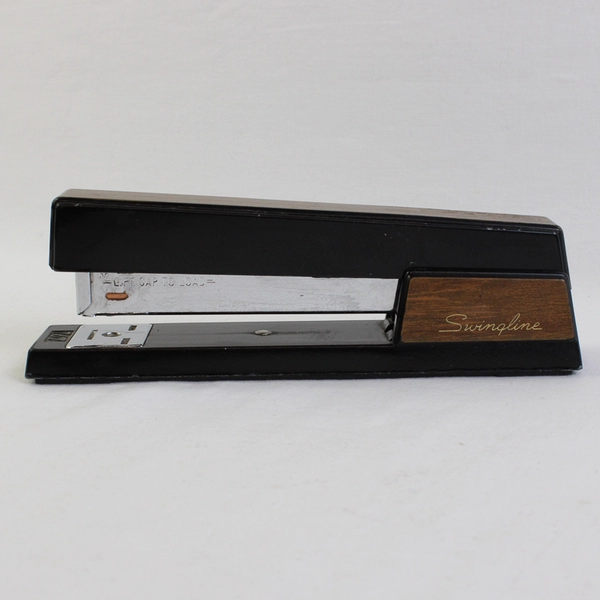 Vintage MCM Swingline 767 Black Metal Faux Woodgrain Desk Stapler