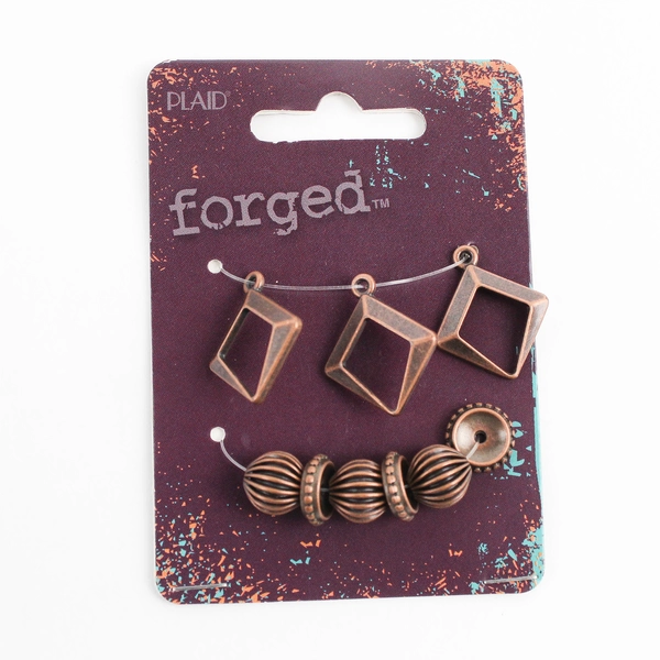 Lot of 11 Metal Beads Pendants & Hoops Plaid Forged