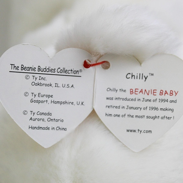 TY Beanie Babies Chilly 1994 White Polar Bear With Tag Plush Toy 14" Large