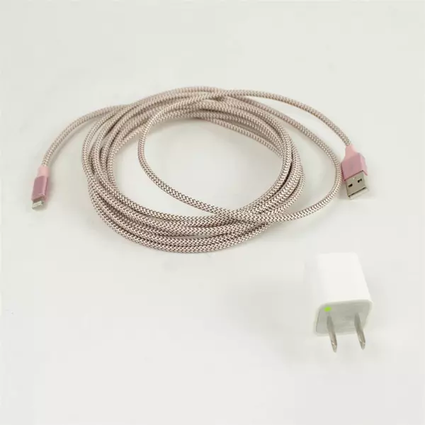 Pink Braided 10ft Lightning to USB Charging Cable w/ Apple Charger