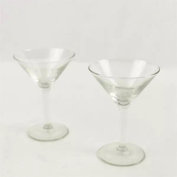 Set of 2 Clear Martini Glasses Twisted Stems 7.5"