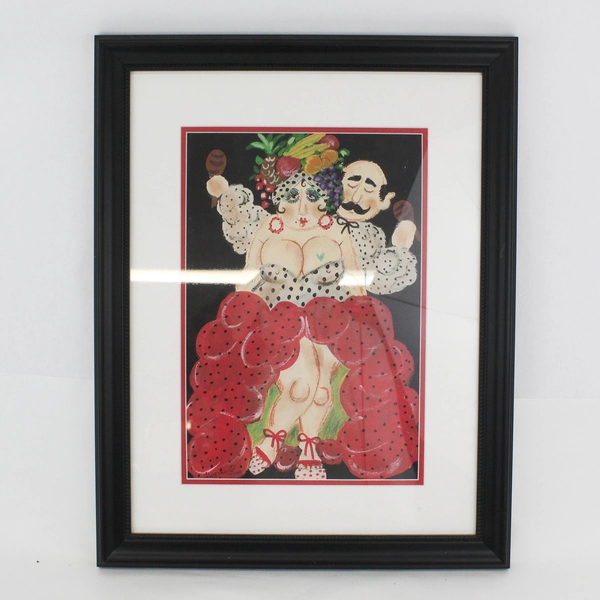 Framed Folk Art Print Latin American Dancers With Maracas Signed Quirino 2000