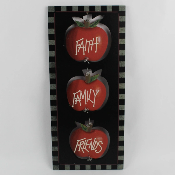 Wooden Apple Wall Hanging "Faith" "Family" "Friends"