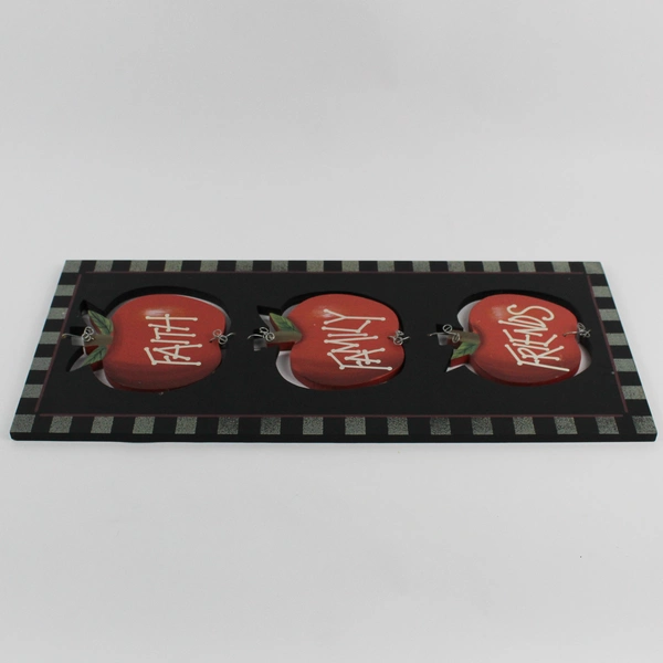 Wooden Apple Wall Hanging "Faith" "Family" "Friends"