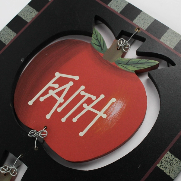 Wooden Apple Wall Hanging "Faith" "Family" "Friends"