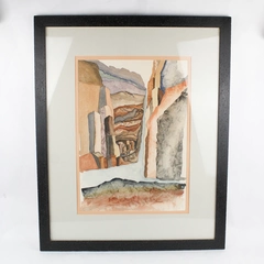 Original Watercolor Abstract Landscape Canyon Scene Framed
