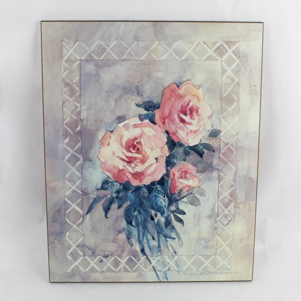 Pink Roses Watercolor Rosalind Oesterle 15.75"w x 19.5"H Wood Print