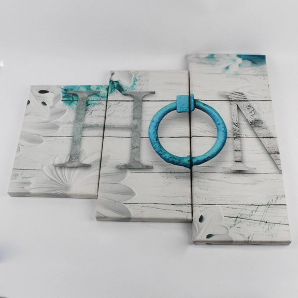 Five Piece "Home" Canvas Wall Art Rustic White Turquoise