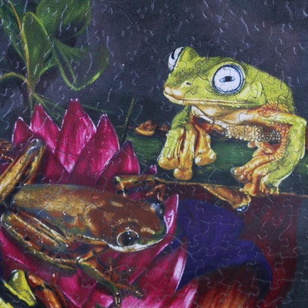 Framed Jigsaw Puzzle Vibrant Colors Frogs