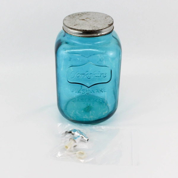 VTG Aqua Blue Yorkshire Glassware 2 Gallon Drink Dispenser With Lid & Spout