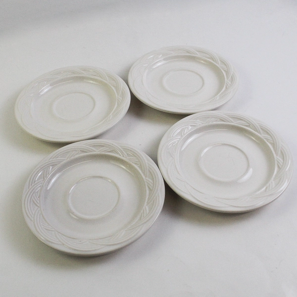 Lot Of 4 Pfaltzgraff Acadia White Patterned Ceramic Saucer Plates 6.25" Diameter