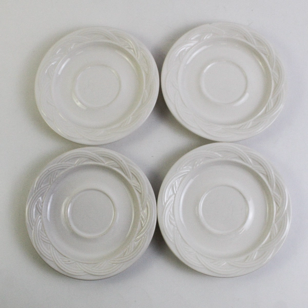 Lot Of 4 Pfaltzgraff Acadia White Patterned Ceramic Saucer Plates 6.25" Diameter