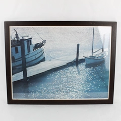 Vintage P. Davison Boats on a Dock Watercolor Print Framed 1978