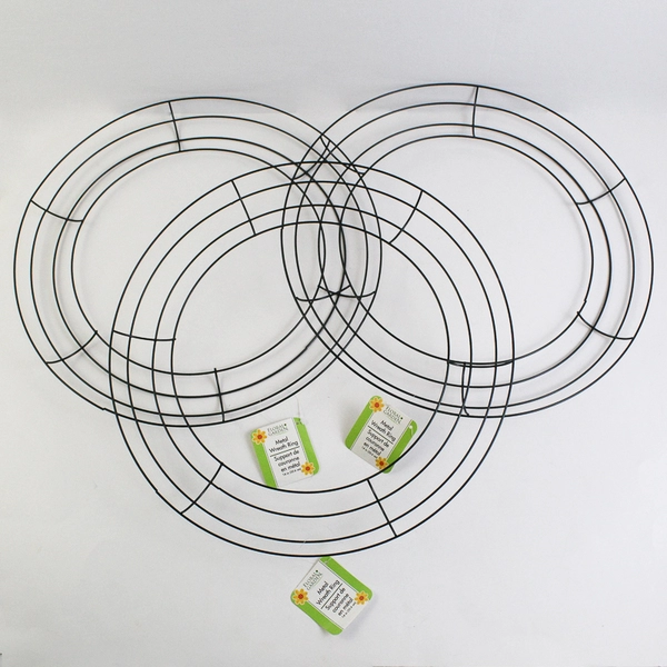 Lot Of 3 Floral Garden Matching Green Metal Wreath Ring 14" Diameter (35.6 Cm)