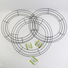 Lot Of 3 Floral Garden Matching Green Metal Wreath Ring 14" Diameter (35.6 Cm)