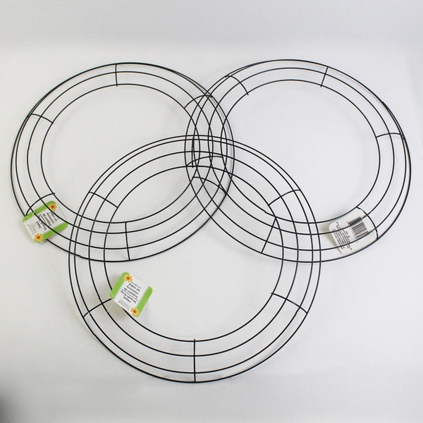 Lot Of 3 Floral Garden Matching Green Metal Wreath Ring 14" Diameter (35.6 Cm)