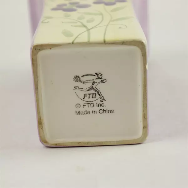 FTD Hand-Painted Ceramic Vase Violet Flowers Glazed 8in