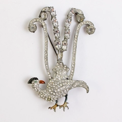 Vintage Unsigned Coro Lyre Bird of Paradise Brooch Colorless Rhinestones FLAWED