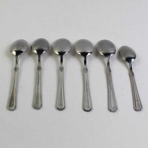 Lot of 6 Cuisinart Exeter Pattern 18/10 SS 5 Oval-Shaped Soup Spoons 1 Teaspoon
