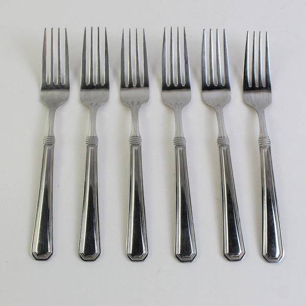 Lot of 6 Cuisinart Exeter Pattern 18/10 SS Dinner Forks 7.75" Good