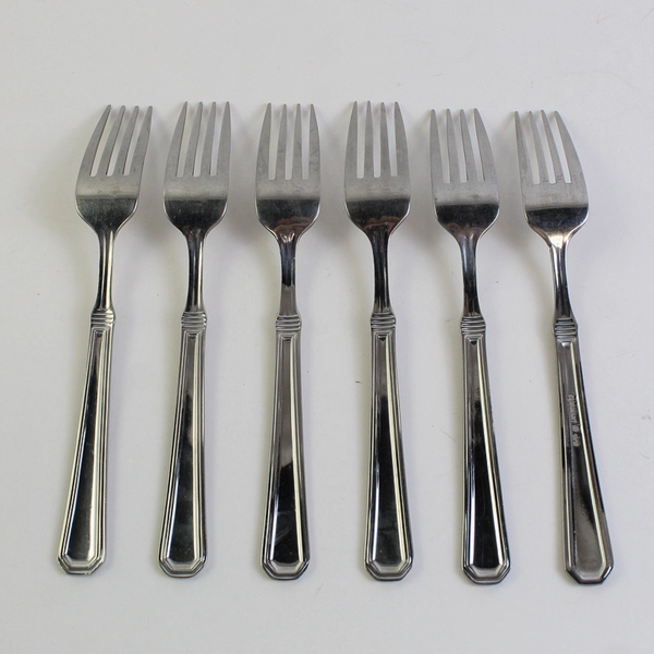 Lot of 6 Cuisinart Exeter Pattern 18/10 SS Dinner Forks 7.75" Good