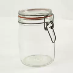 Vintage Clear Glass Canister Jar 6" Wire Bale Hinged Lid