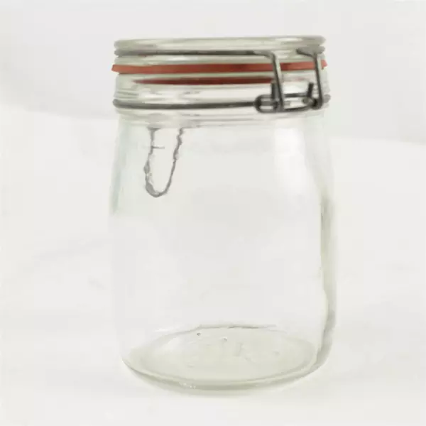 Vintage Clear Glass Canister Jar 6" Wire Bale Hinged Lid