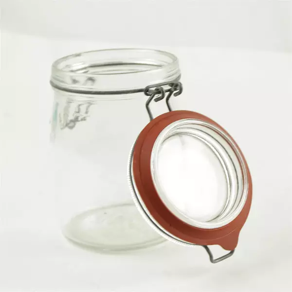 Vintage Clear Glass Canister Jar 6" Wire Bale Hinged Lid