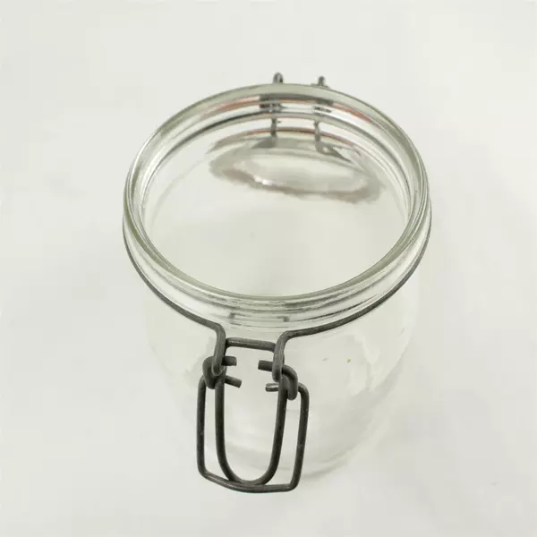 Vintage Clear Glass Canister Jar 6" Wire Bale Hinged Lid