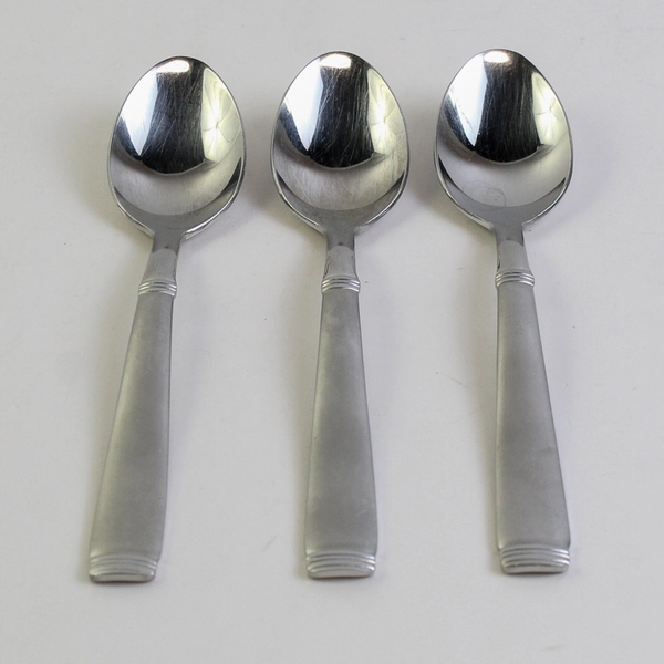 Lot of 3 Cambridge Metro-Sand Pattern Soup Spoons 18/8 SS 7.25" Rare HTF Korea