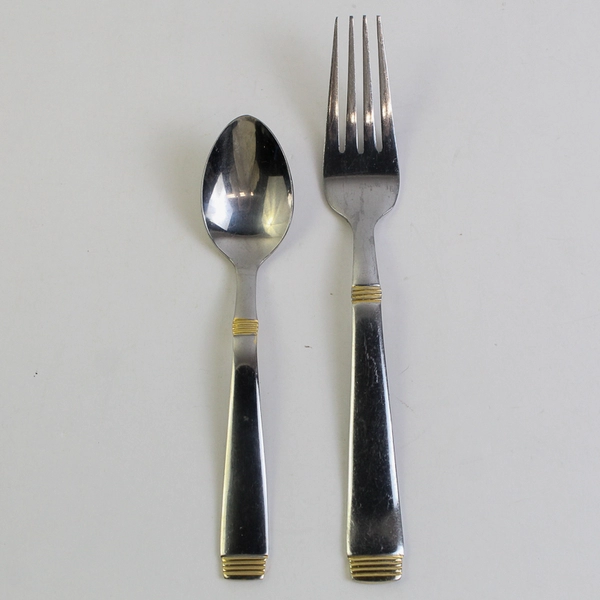 Lot of 2 Cambridge Metro-Gold Pattern Teaspoon Dinner Fork Spoon SS Rare HTF