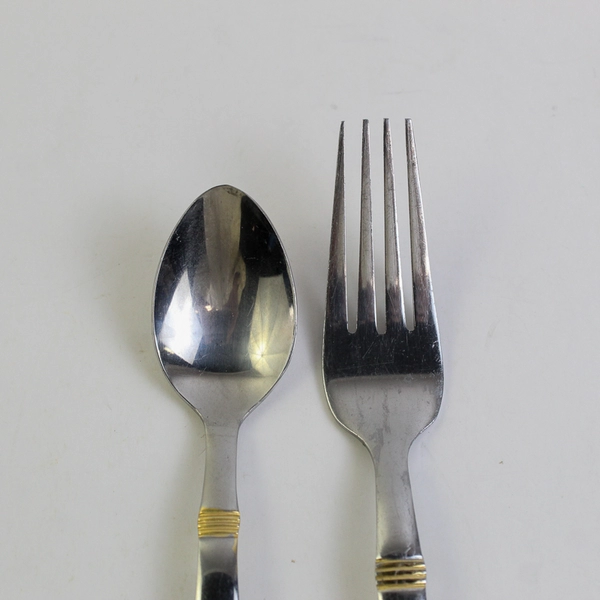 Lot of 2 Cambridge Metro-Gold Pattern Teaspoon Dinner Fork Spoon SS Rare HTF