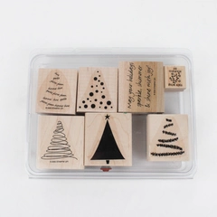 Lot of 7 Pieces Wood Stamps Christmas-Themed Designs - Stampin' Up, 2005