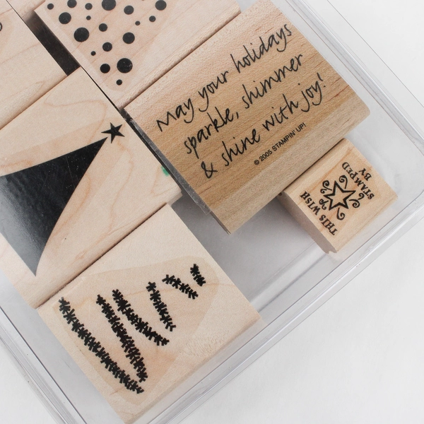 Lot of 7 Pieces Wood Stamps Christmas-Themed Designs - Stampin' Up, 2005