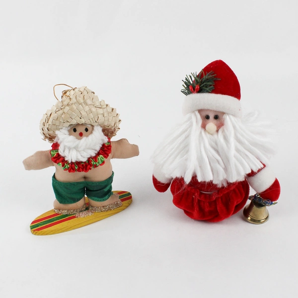Lot of 2 Santa Clauses, one a stuffed animal and one a hanging ornament 