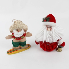 Lot of 2 Santa Clauses, one a stuffed animal and one a hanging ornament 