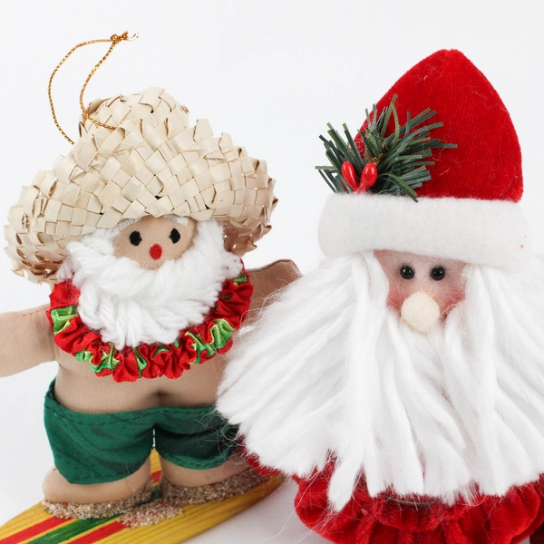 Lot of 2 Santa Clauses, one a stuffed animal and one a hanging ornament 