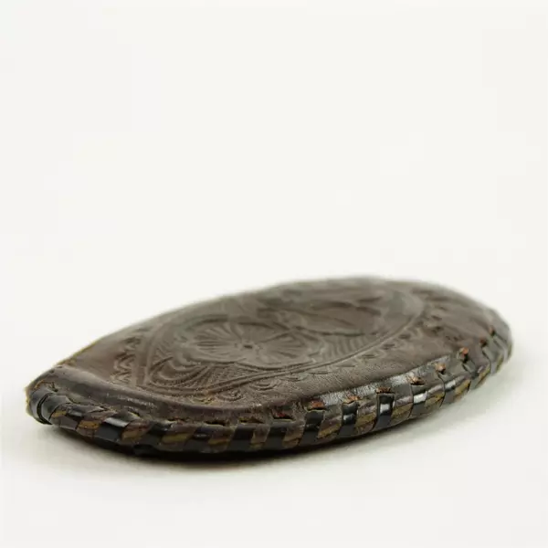 Mexican Hand-Tooled Leather Coin Purse Small Zippered Wallet