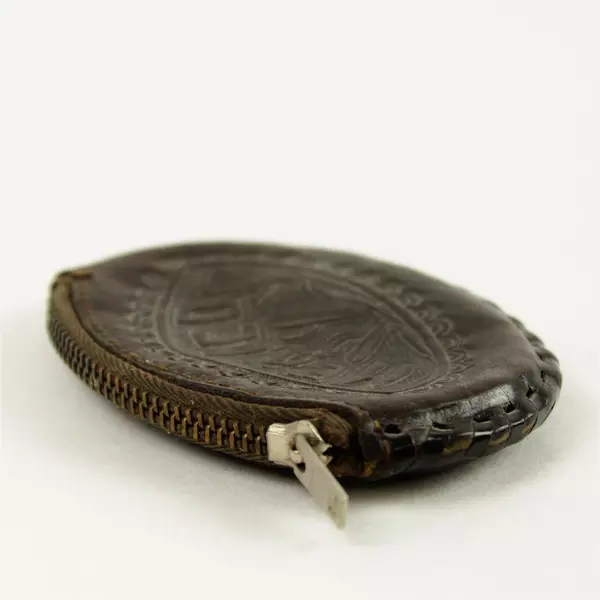 Mexican Hand-Tooled Leather Coin Purse Small Zippered Wallet