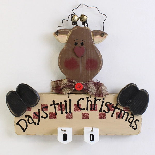Wood Reindeer “Days Till Christmas" Countdown Sign with Number Tags and Bells