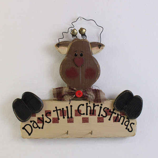 Wood Reindeer “Days Till Christmas" Countdown Sign with Number Tags and Bells