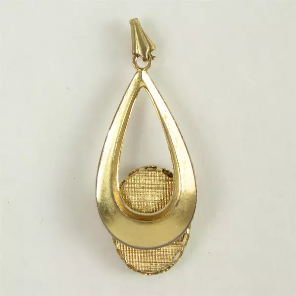 Vintage Hand-Painted Porcelain Floral Pendant Gold-Tone 1.5in