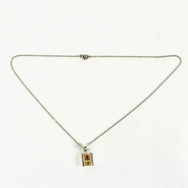 Silver-Tone Metal Cube Pendant w/ 9in Chain Minimalist Geometric