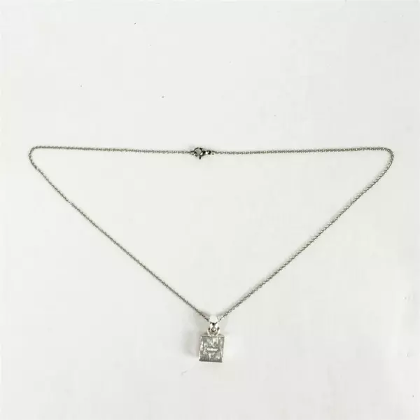 Silver-Tone Metal Cube Pendant w/ 9in Chain Minimalist Geometric